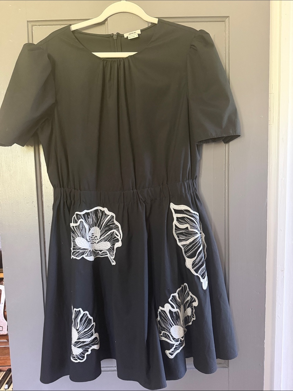 Jason Wu Black Casual Dress with White Floral Appliqué